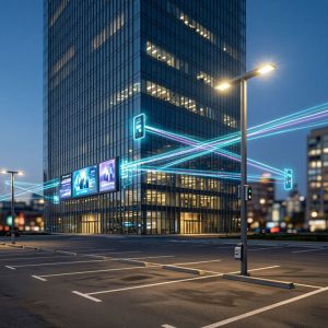Системы освещения для безопасности и охраны_парковка перед БЦ